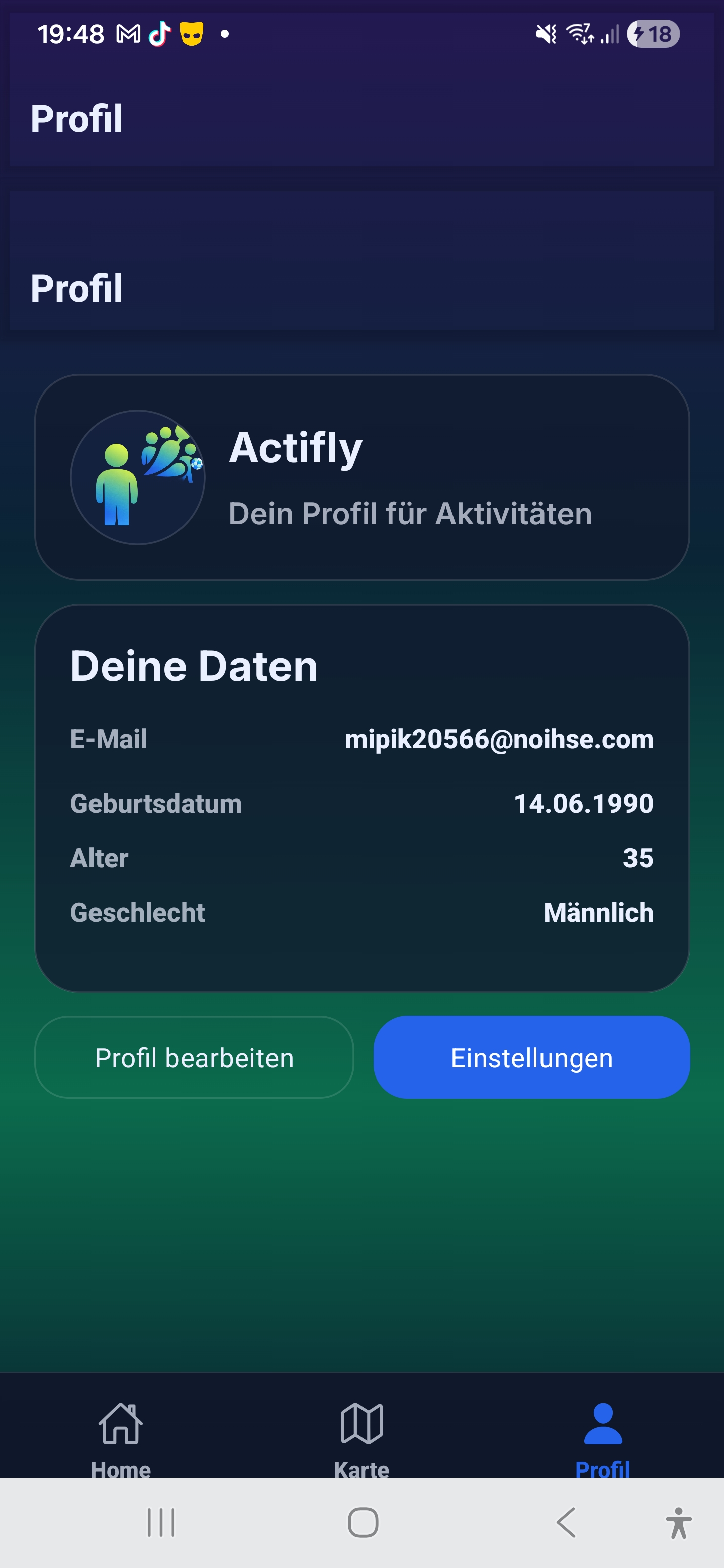Profile screen